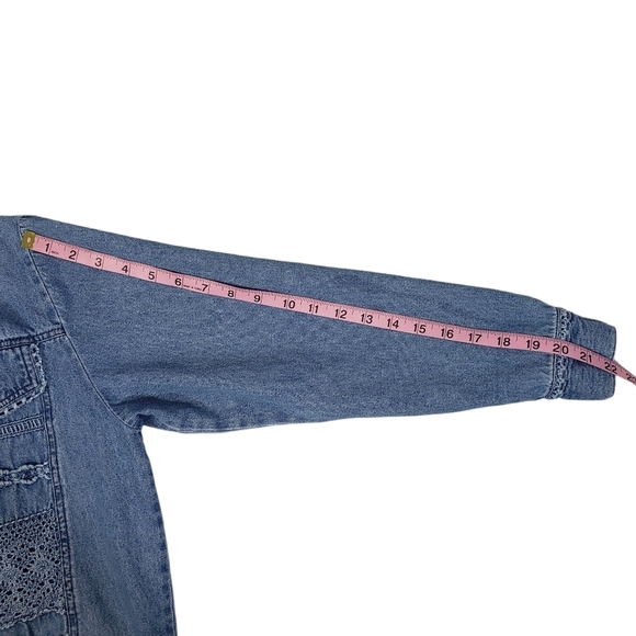 Vintage Saint Germain Blue Chambray Jacket Sz L ? Crotchet Button Up Jean Denim - Picture 11 of 12